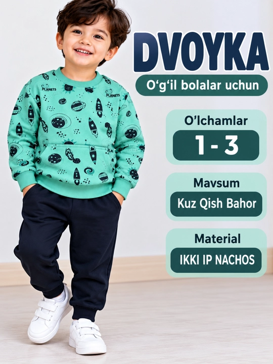 O‘g‘il bolalar uchun dvoyka, ikki ip nachosli sport kostyumi, kuz-qish mavsumi, 1–3 yosh - 