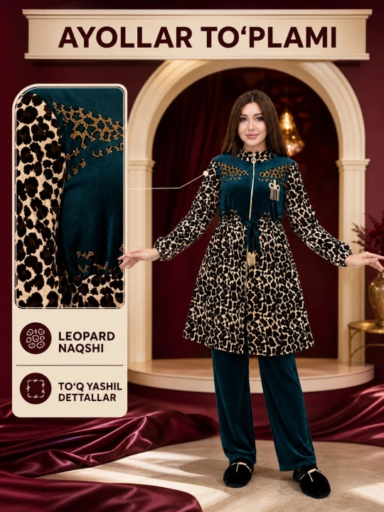 Dvoyka leopard naqshli ayollar kiyimi - 
