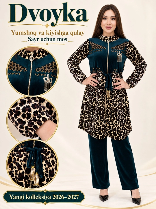 Dvoyka leopard naqshli ayollar kiyimi