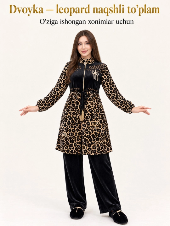 Dvoyka leopard naqshli ayollar kiyimi - 