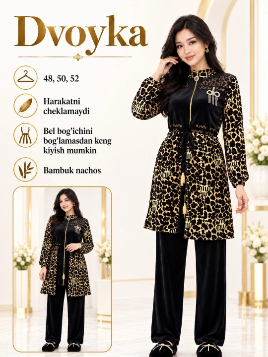 Dvoyka leopard naqshli ayollar kiyimi