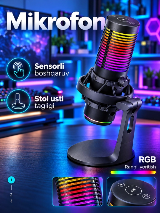 Микрофон для ПК MARVO Blast 60 Black, сенсорное управление, игр, стриминга и записи голоса