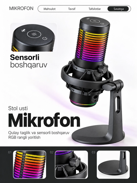 Микрофон для ПК MARVO Blast 60 Black, сенсорное управление, игр, стриминга и записи голоса