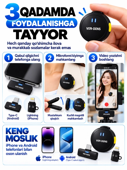 Mikrafon, mikrofon, mini mikrafon, simsiz mikrofon, petlichka, iphone va android uchun,anc