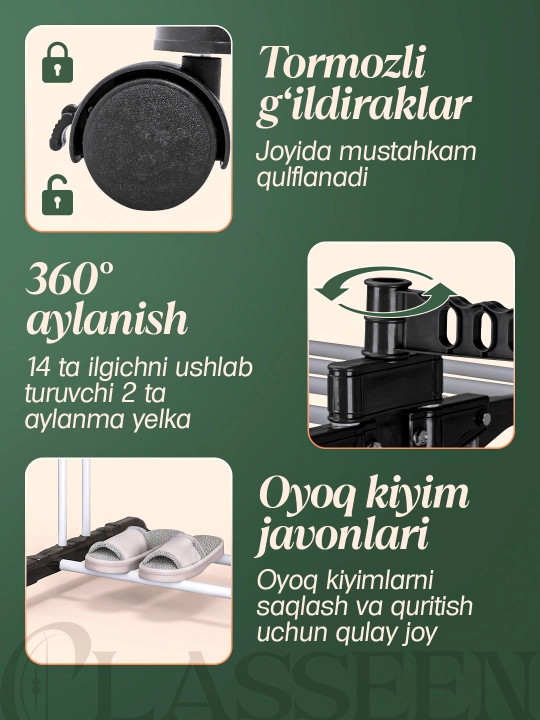 Kiyim quritgich g'ildirakli kir ilgich, kir iladigan sushilka