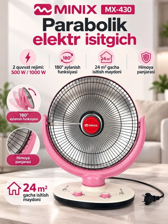 MINIX MX-430 параболический электрический обогреватель, 500/1000 Вт - 