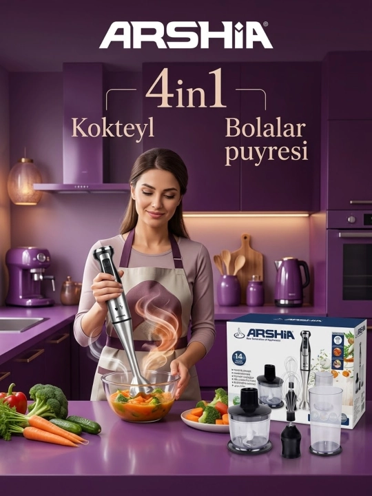 Arshia  Qo'l blenderi 4in1  AS1911-8009, ko'p funktsiyali