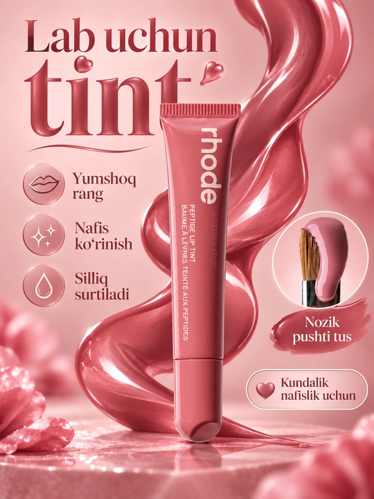 Rhode Peptide Lip Tint, peptidli, namlantiruvchi, rang beruvchi va yaltiroq lab balzami - 