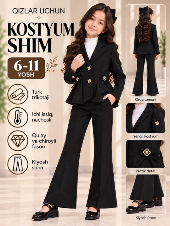 Qizlar uchun issiq nachosli kostyum shim to`plami - pidjak va shim 6-11 yosh - 