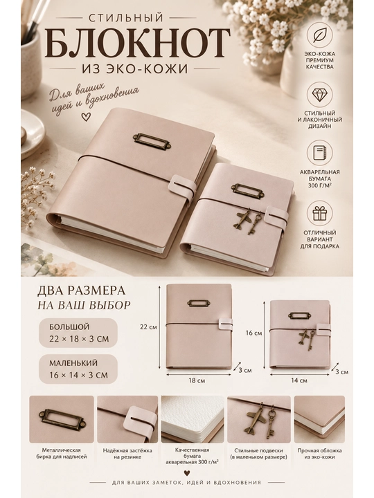 Блокнот из экокожи, 50 листов - 