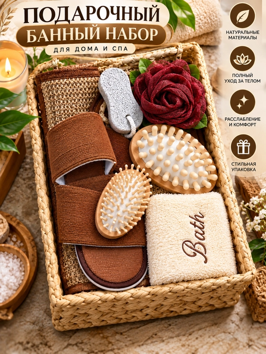 Компактный SPA-набор для дома, ванной и сауны: расчёска, мочалка и губка — для личного - 