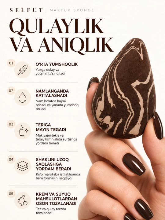 Gubka sponj makiyaj uchun, upa, tonal krem uchun, yuzga