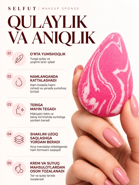 Gubka sponj makiyaj uchun, upa, tonal krem uchun, yuzga
