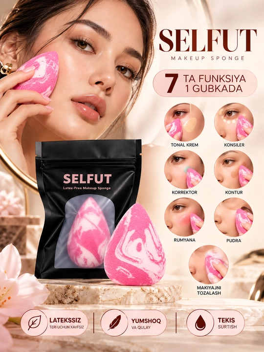 Gubka sponj makiyaj uchun, upa, tonal krem uchun, yuzga - 