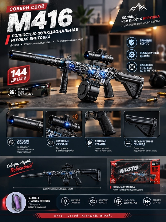 Детский игрушечный автомат на орбизах Glock M416 AK47 MP5  стреляет гелевыми пулями