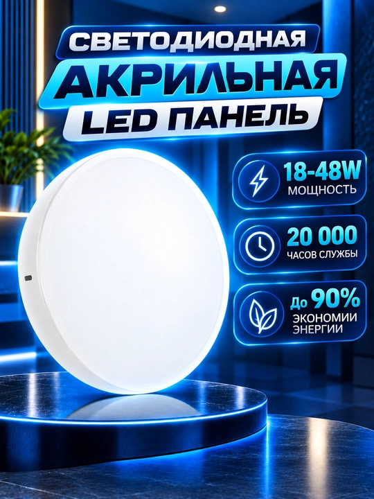 Yuzaga o‘rnatiladigan dumaloq LED panel, 6500K, 18/24/36 Vt, shift uchun - 