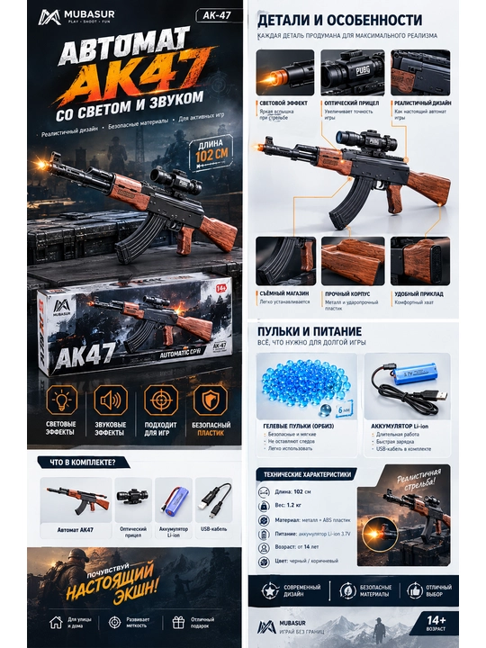 Детский игрушечный автомат на орбизах Glock M416 AK47 MP5  стреляет гелевыми пулями