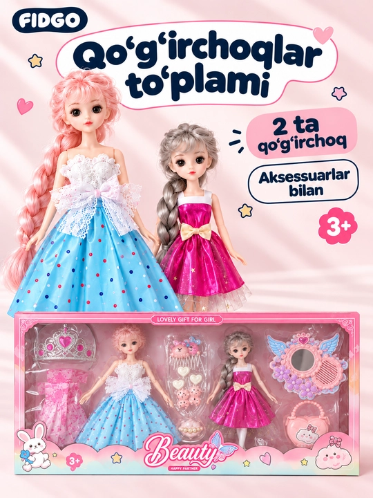 FIDGO qo‘g‘irchoqlari, liboslar va aksessuarlar bilan o‘yin to‘plamlari