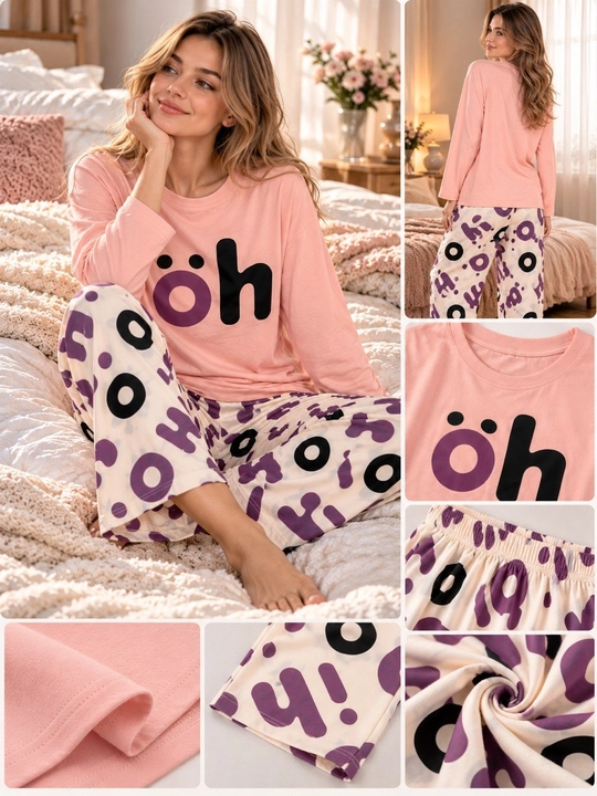 Ayollar uchun pijama, uzun yengli kofta va shimdan iborat uy kiyimi to‘plami, 100% paxta