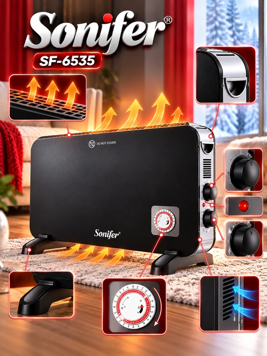 Elektr isitgich Sonifer SF-6535, konvektor obogrevatel, uy va ofis uchun, 2000 W, taymerli