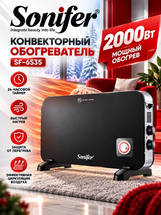 Elektr isitgich Sonifer SF-6535, konvektor obogrevatel, uy va ofis uchun, 2000 W, taymerli