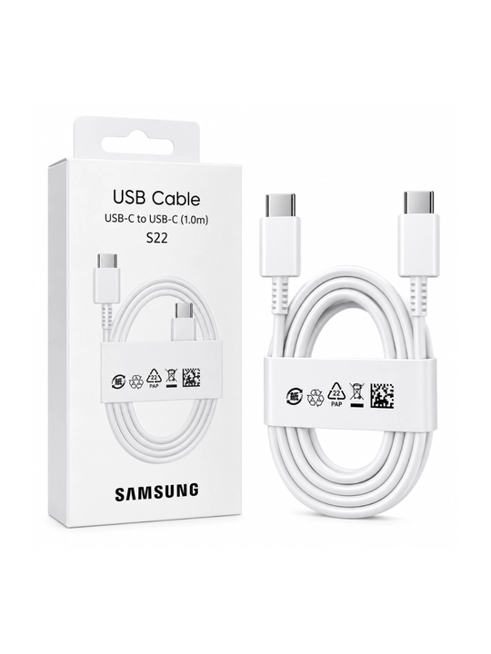 USB-C dan USB-C ga kabel 1 metr, oq rang, S22, quvvatlash va ma’lumot uzatish uchun