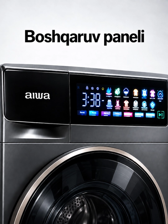Стиральная машина AIWA 6 кг, инверторная, с паром и дисплеем, графитовая