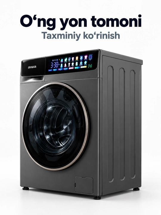 Стиральная машина AIWA 6 кг, инверторная, с паром и дисплеем, графитовая