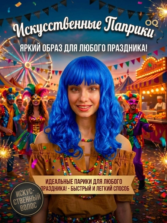 Karnaval parik, bayram, sun'iy sochlar, jingalak parik, yangi yil parik, ayollar parigi - 