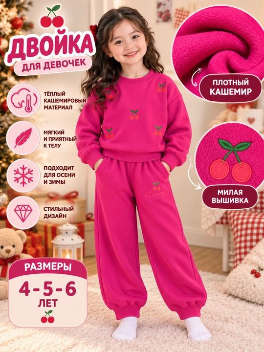 Костюм для девочки розовый кашемировый теплый двойка 4-5-6 лет