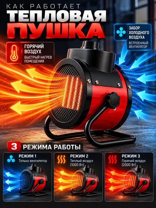 Isitkich, elektr isitkich, teplovaya pushka, obogrevatel 2000 Vt, 3 rejimli