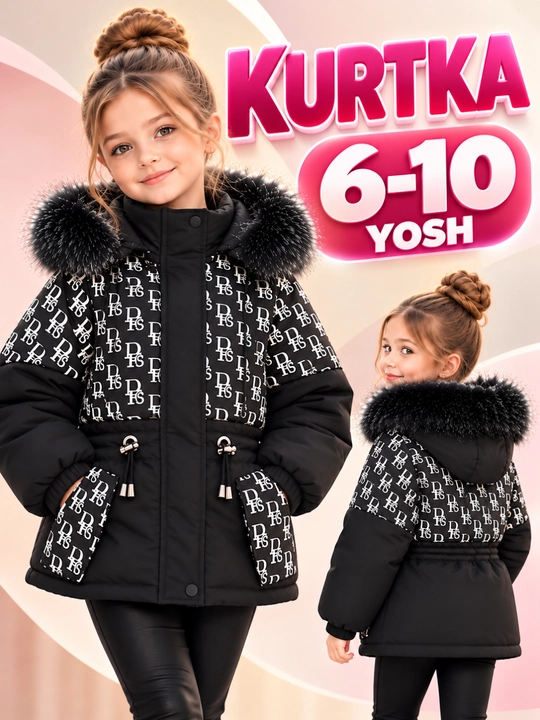 Qizlar uchun qishki kurtka, kapishonli bolalar kiyimi, 6–10 yosh - 