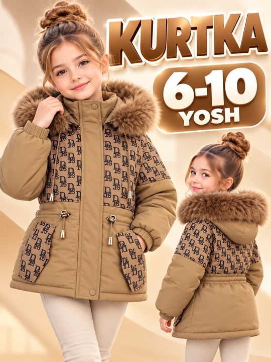 Qizlar uchun qishki kurtka, kapishonli bolalar kiyimi, 6–10 yosh - 