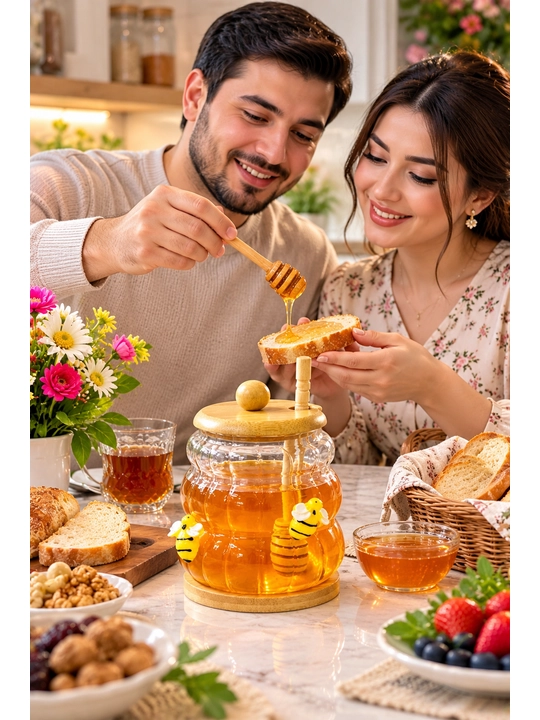 Банка для меда, стеклянная банка для меда, банка для меда с бамбуковой крышкой деревянной