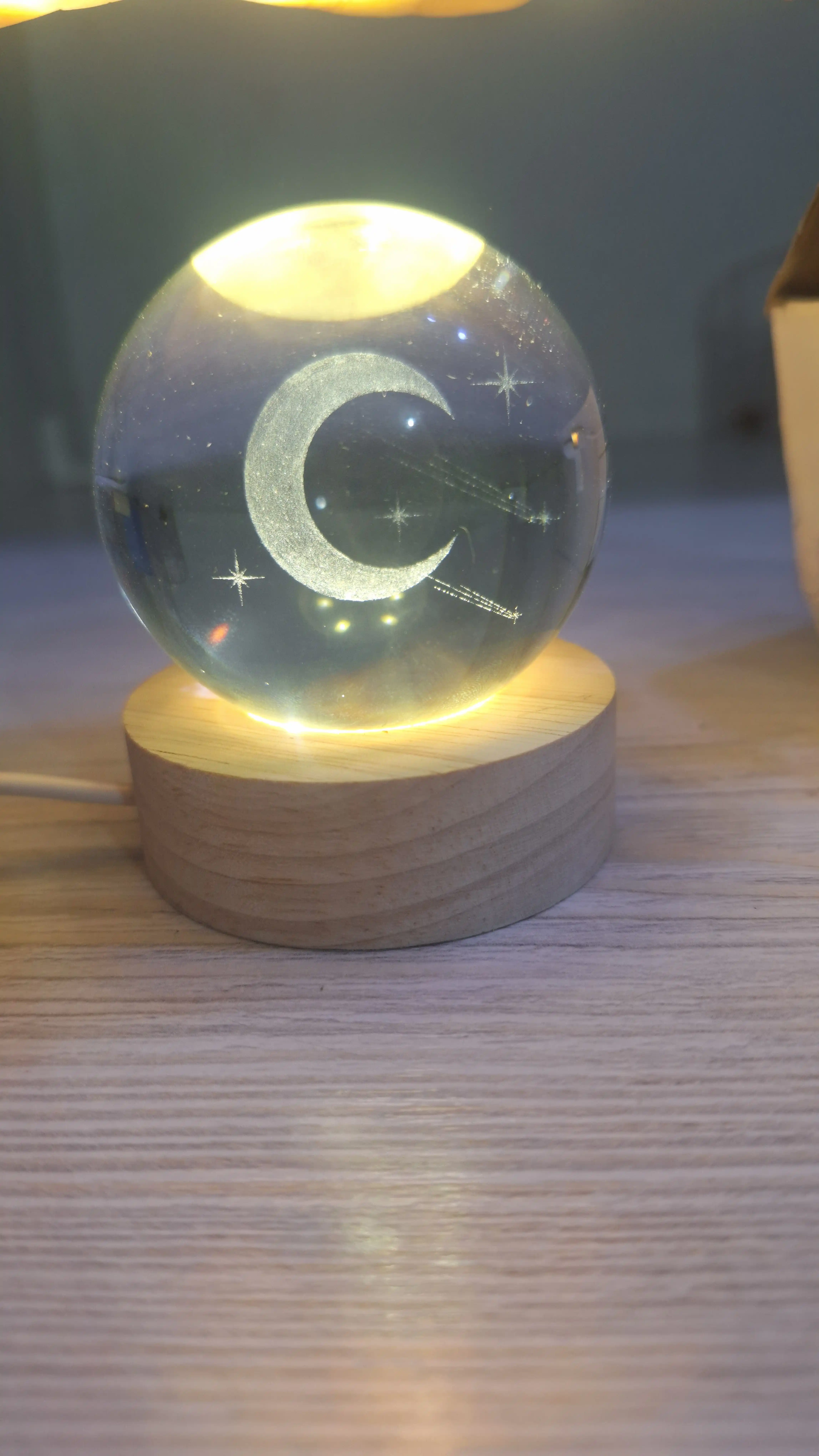 3D billur shar tungi chiroq, LED stol chirog‘i, yarim oy, USB lampa, 6 sm