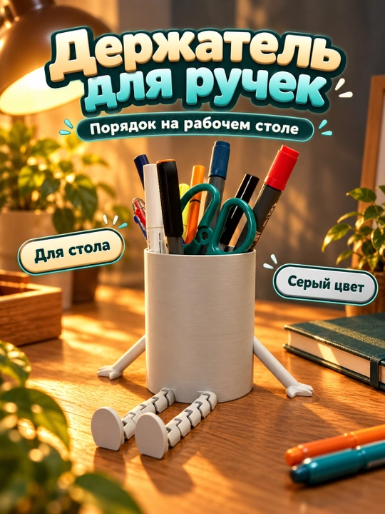 Шарнирный держатель для ручек на рабочий стол, серый - 