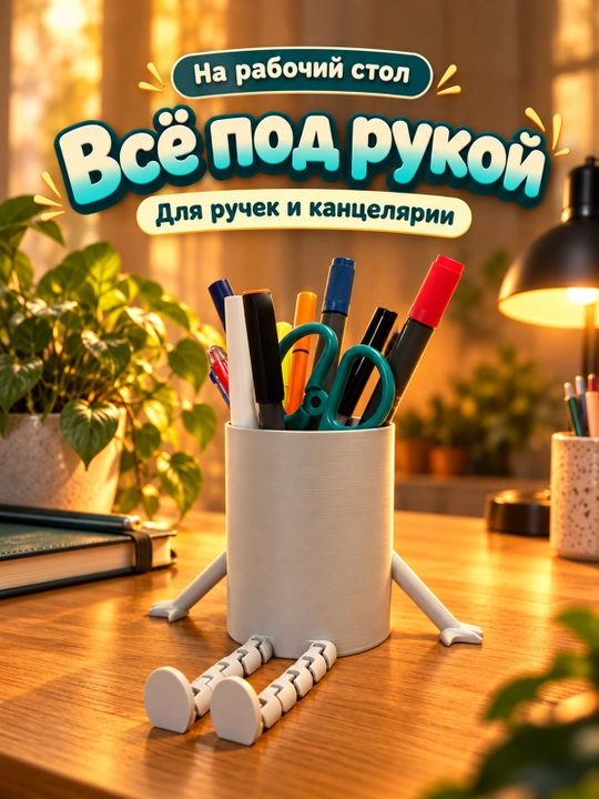 Шарнирный держатель для ручек на рабочий стол, серый