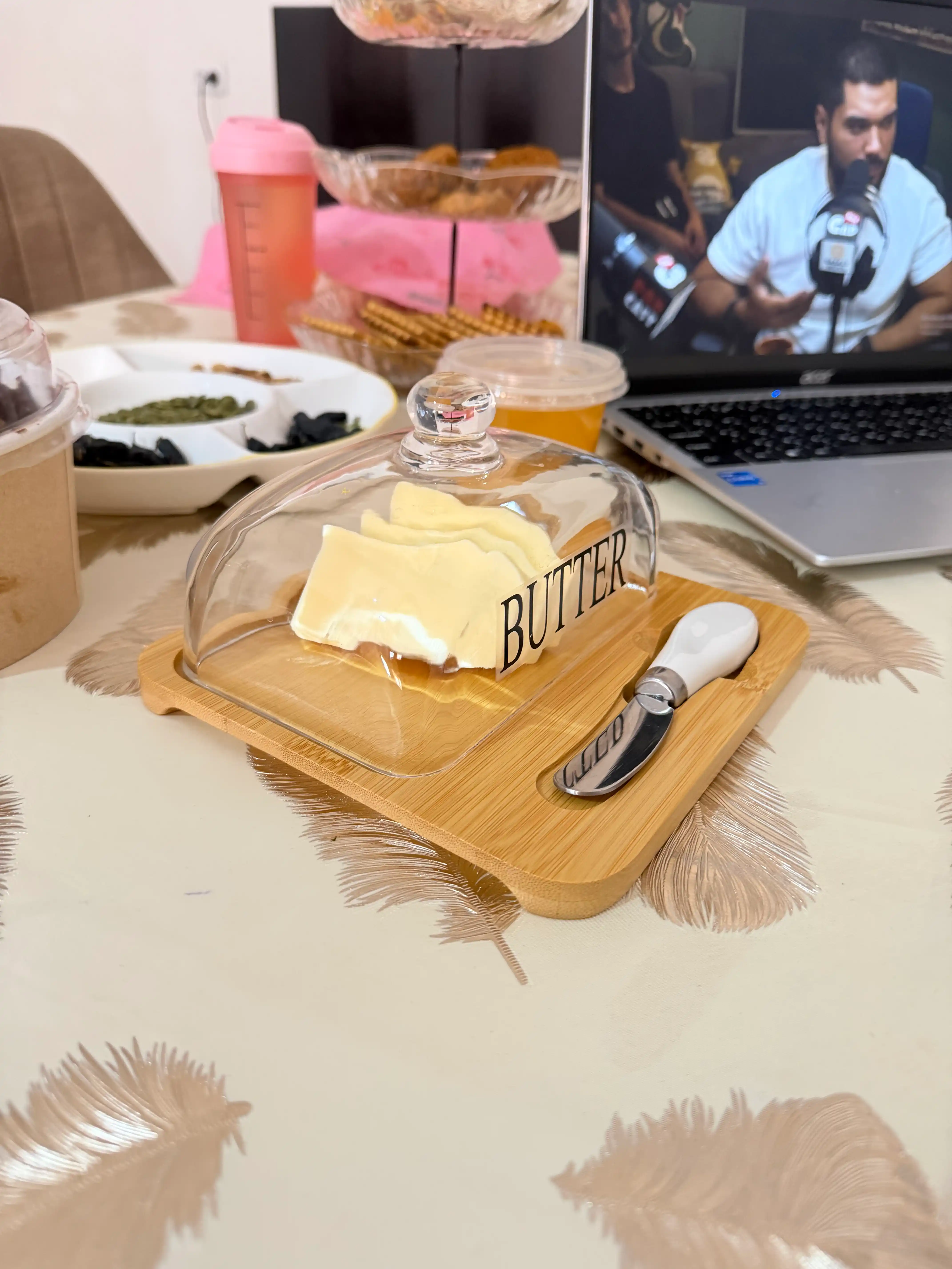 Масленица, масленка c ножами для сливочного масла, сырница стеклянная