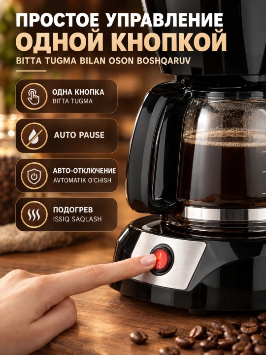 SOKANY CM-108S kofe qaynatgichi, 12 stakan, 950 Vt, isitish funksiyasi bilan
