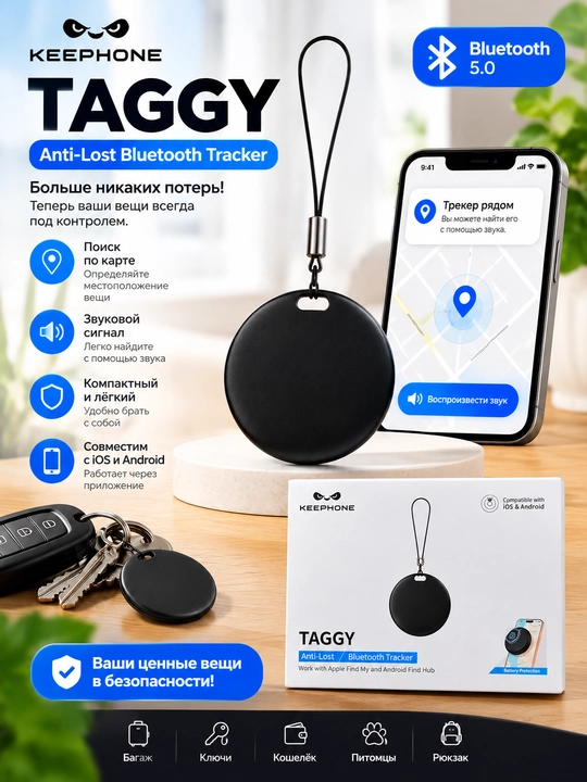 TAGGY Bluetooth-трекер — Умный брелок для поиска вещей