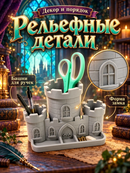 Настольный органайзер Замок для канцелярии, серый