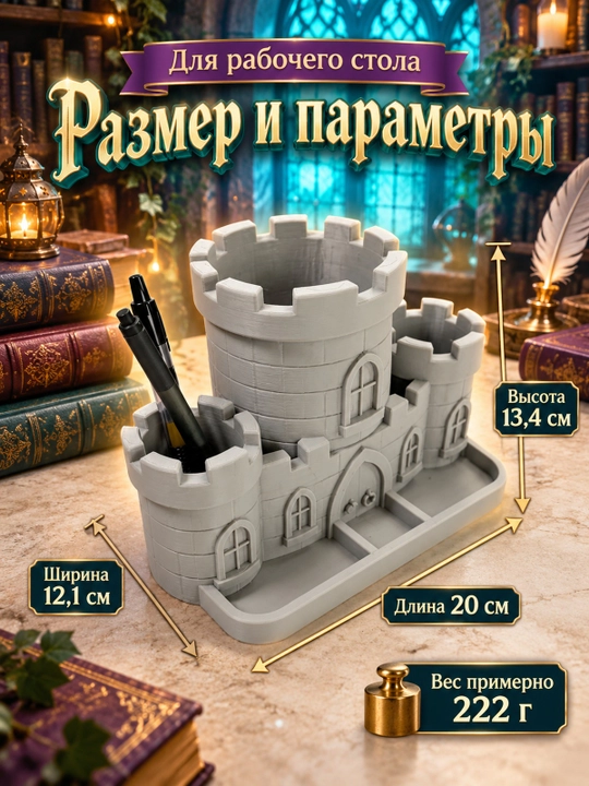 Настольный органайзер Замок для канцелярии, серый