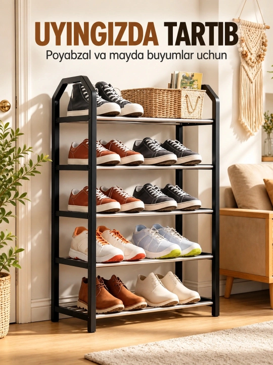 Полка для обуви в прихожую, металлическая, обувница, 4+7 яруса