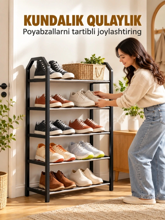 Dahliz uchun poyabzal javoni, metall, poyabzal tagligi, 4+7 qavatli