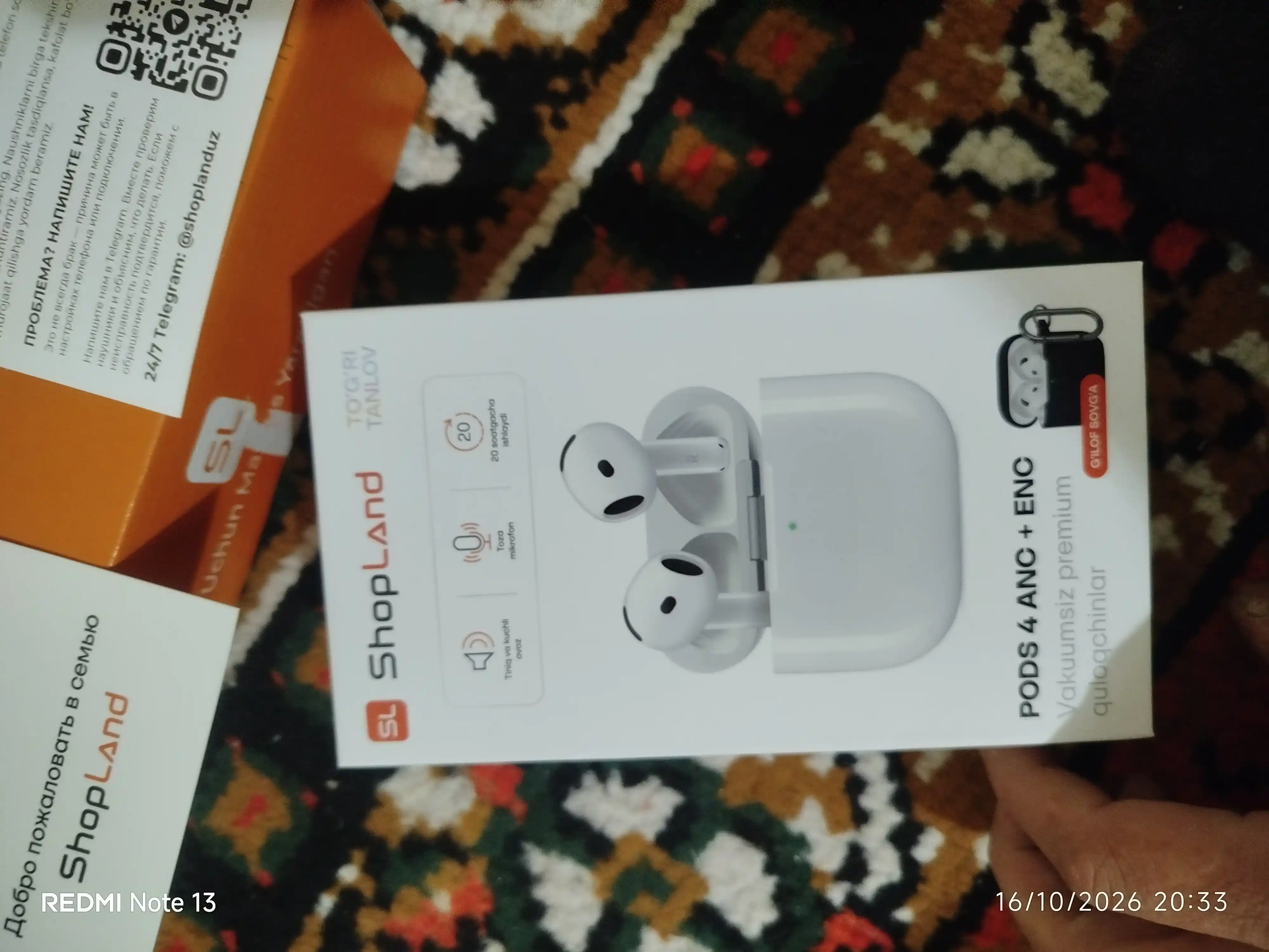 ShopLand Pods 4 ANC + ENC simsiz quloqchinlar, vakuumsiz, mikrofonli, iPhone va Android