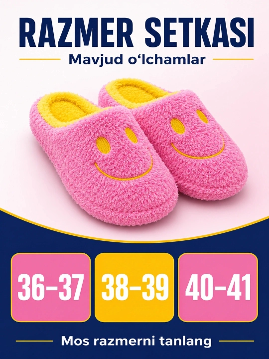 Ayollar uchun yumshoq uy shippaklari, yopiq shippaklar, tabassumli dizayn, 36-41