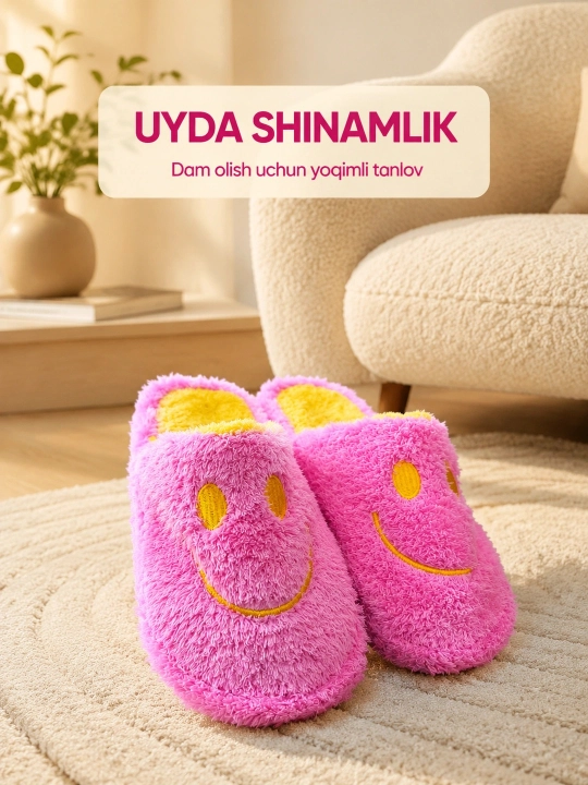 Ayollar uchun yumshoq uy shippaklari, yopiq shippaklar, tabassumli dizayn, 36-41