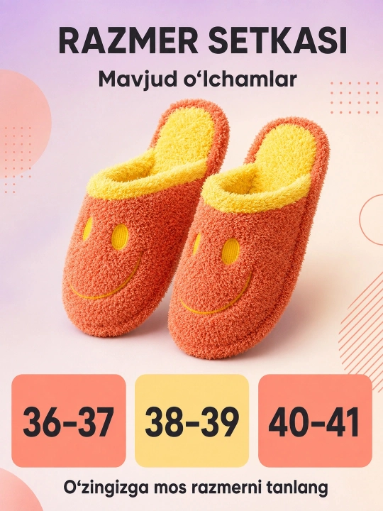 Ayollar uchun yumshoq uy shippaklari, yopiq shippaklar, tabassumli dizayn, 36-41