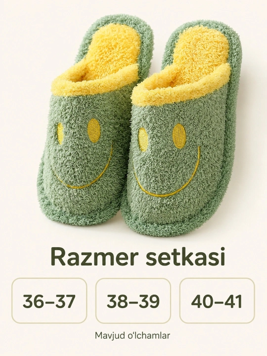 Ayollar uchun yumshoq uy shippaklari, yopiq shippaklar, tabassumli dizayn, 36-41