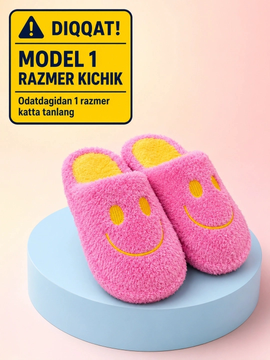 Ayollar uchun yumshoq uy shippaklari, yopiq shippaklar, tabassumli dizayn, 36-41